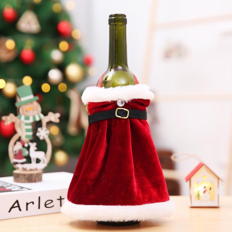 Creative Christmas Wine Bottle Set Golden Velvet Dress Wine Bottle Cover Wine Bottle Bag Sleeve Xmas New Year Dinner Table Decor