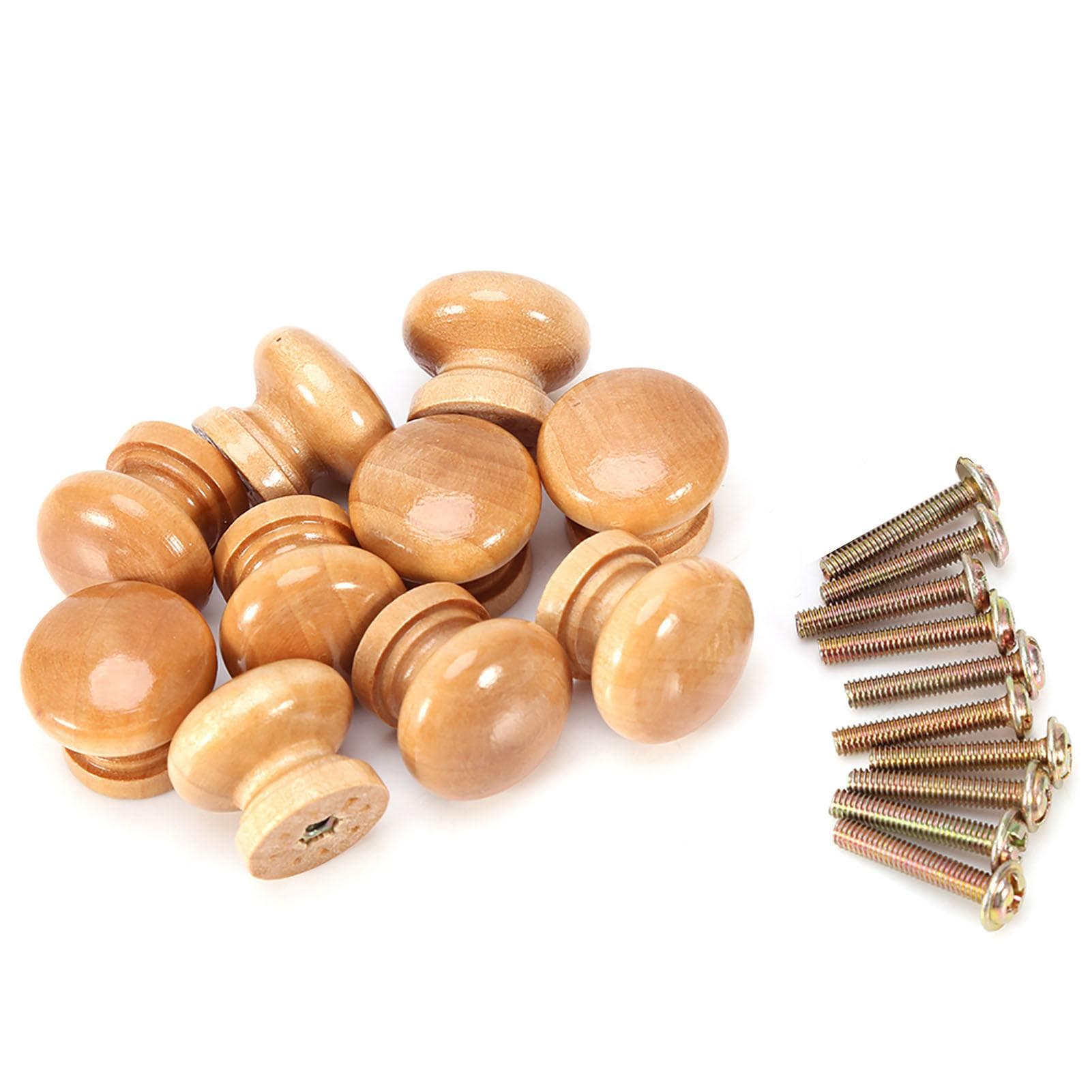 10Pcs Natural Wooden Furniture Pull Handle Kitchen Cabinet Drawer Cupboard Door Knob (S 24mm)