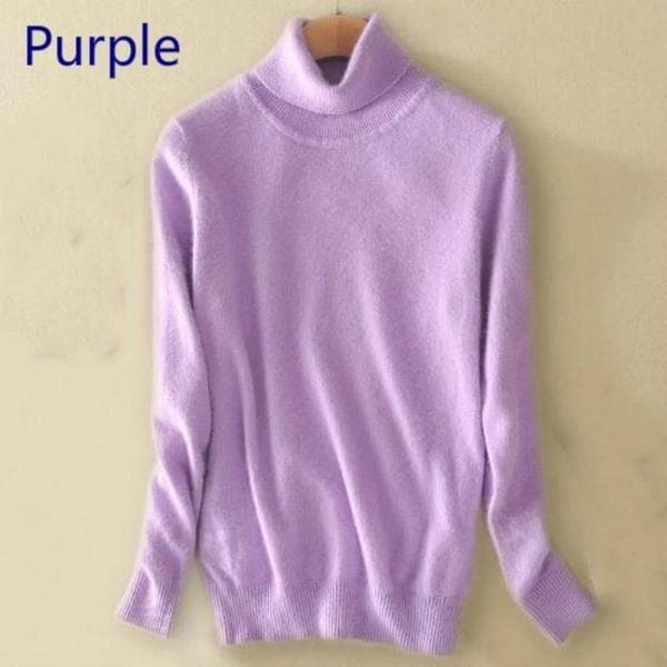 Wool Pure Cashmere Sweater Women's Knitted Turtleneck Cashmere Jumper Pullover Elasticity Pull Femme High Neck Knitting Sweaters Sweater M purple