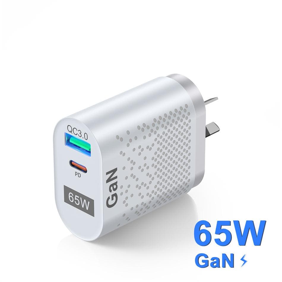 Australian Plug 65W Gan Charger for Australia New Zealand AU Plug PD 33W Fast Charger QC 3.0 USB Adapter for iPhone Sony T2 White AU Plug