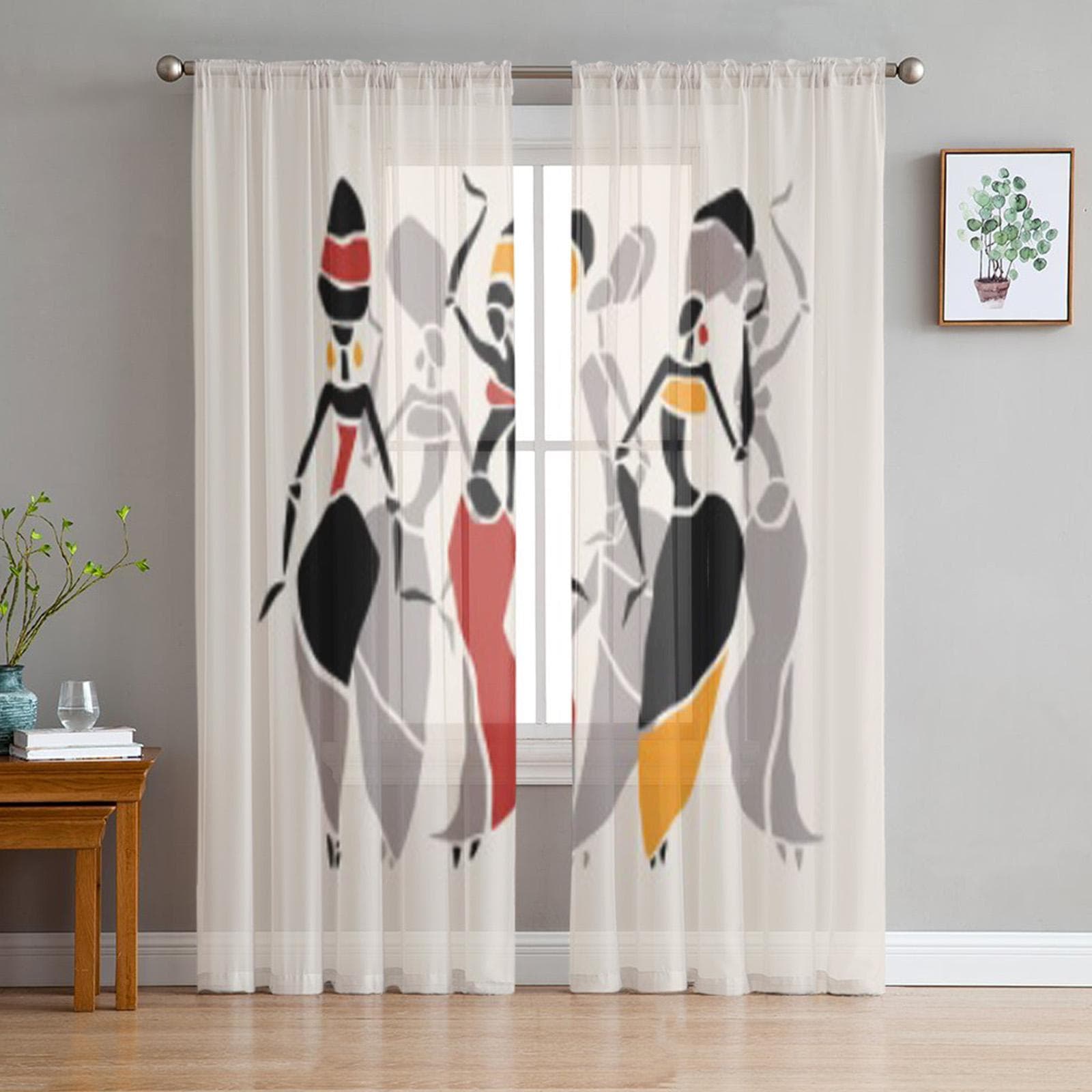 African Woman Silhouette Tulle Sheer Curtains for Living Room the Room Bedroom Kitchen Decoration Voile Organza Curtains 135W x 114H(cm)