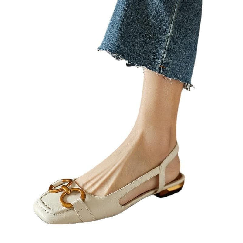 Low Heeled Retro Toe Sandals for Women Summer Buckle Sandals One Line Strap Sandals for Women 36