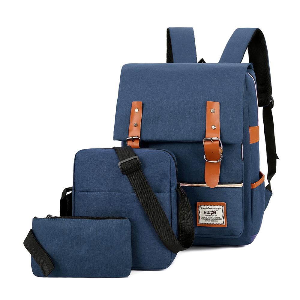 Large Capacity Computer Backpack Fashion Business Bag Outdoor Leisure Travel Bag Set with External dark blue