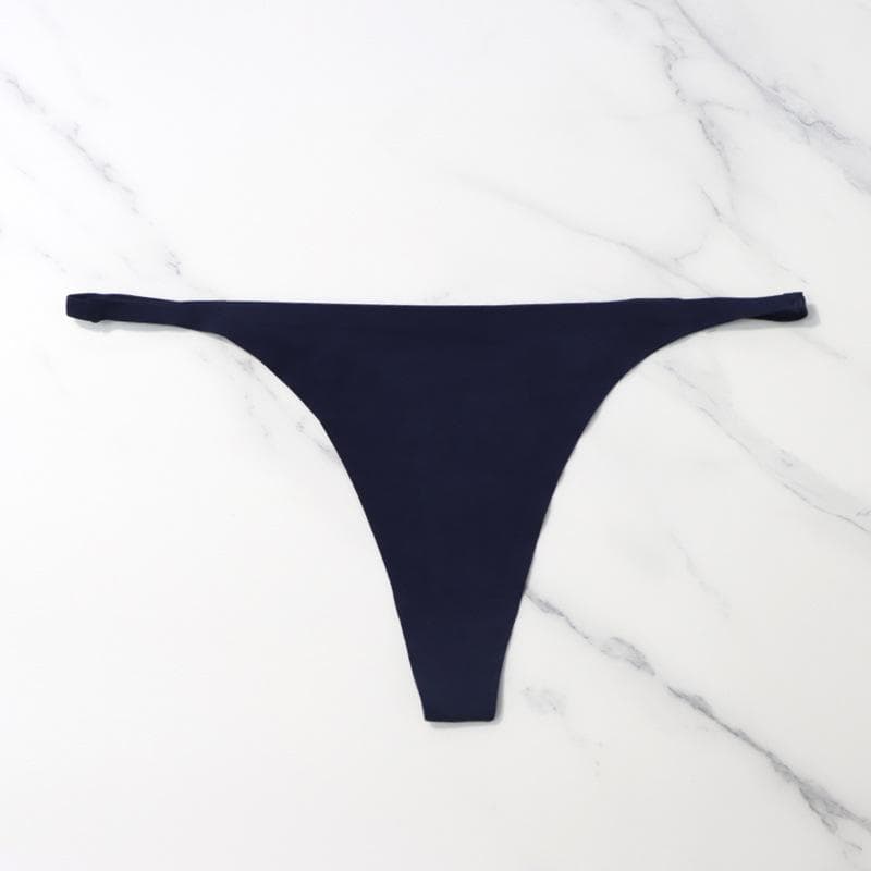 Ice Silk Seamless Panties For Women Soft Thin Band Thongs Woman Satin Underwear Female Bikini Panties String Tangas Mujer L navy blue
