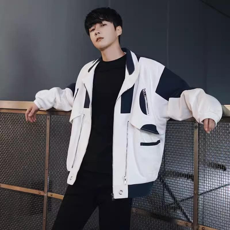 Autumn Coat Korean Style Trendy Denim Jacket Men's Spring and Autumn Washed Baseball Uniform Loose Jacket 2XL white