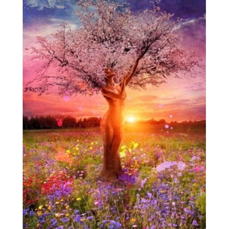 Diamond Painting Full Round Scenery Portrait Tree & Sunrise Diamond Embroidery Rhinestones Pictures 20X30CM
