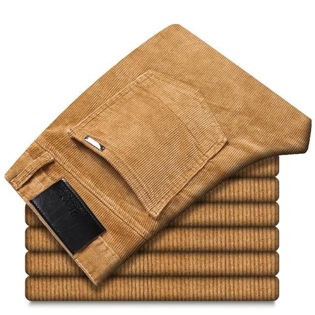 Men's Fashion Thick Corduroy Casual Trousers Winter Autumn Stretch Trousers Men's Brand Casual Trousers Tide 31 khaki
