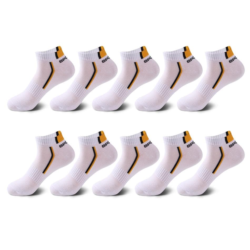 10 Pair High Quality Men Ankle Socks Breathable Cotton Sports Socks Mesh Casual Athletic Summer Thin Cut Short Sokken Size 38-48 EUR38-43 yellow/white