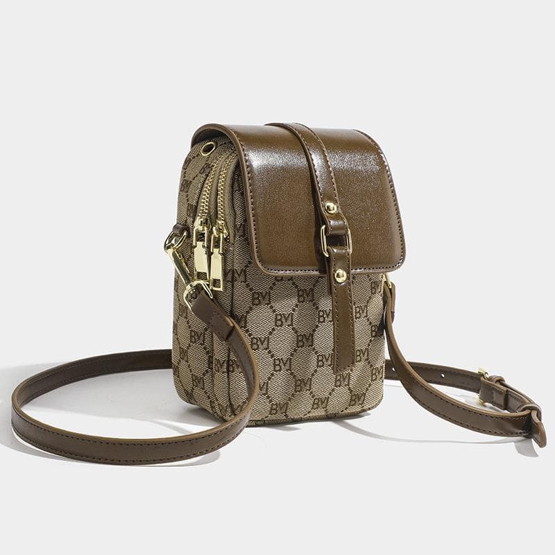Summer Vertical Phone Bag, Retro and Fashionable, Easy To Match, Single-shoulder Crossbody Printed Bag, Multi-layer Coin Purse for Women