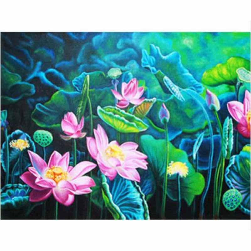 Diamond Painting Cross Stitch Full Round Drill Lotus in summer Diamond Embroidery 20X30CM