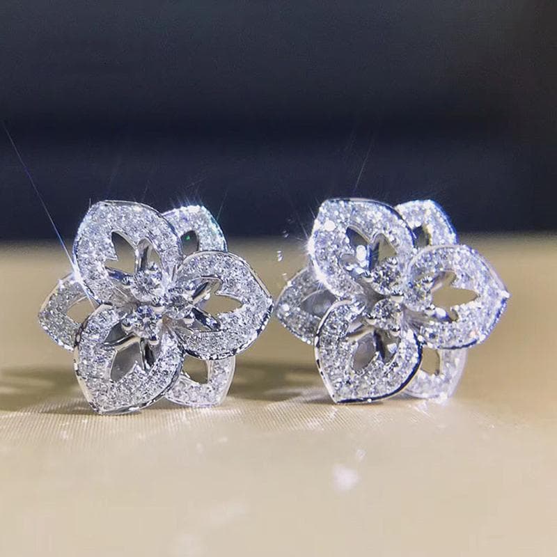 BELLA BOX Fashion Luxury Flower Earrings Women Inlaid Crystal Zircon For Party Stylish Accessories Daily Wear Jewelry Newly white