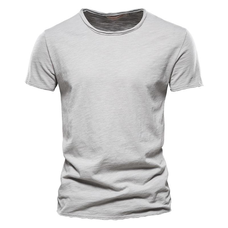 Usegiraffe Brand Quality Elasticity T-Shirt Men's O-neck Slim Fit 100% Cotton T-shirt Fashion Short Sleeve T Shirt Men's Tops Casual Tshirt 2XL gray