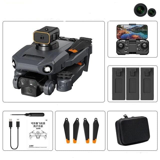 New P8 Pro Brushless Drone Obstacle Avoidance ESC Dual HD Camera WIFI FPV Foldable Quadcopter Gift Toy for Kids 3B black