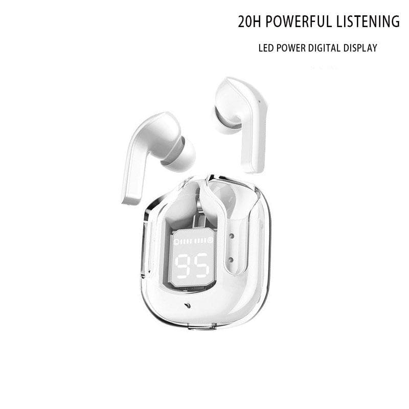 Wireless Earphones Transparent Charging Case Bluetooth 5.3 Earbuds ENC Sports Music Headphones HiFi Stereo Earbuds Power Digital Display Earphones white