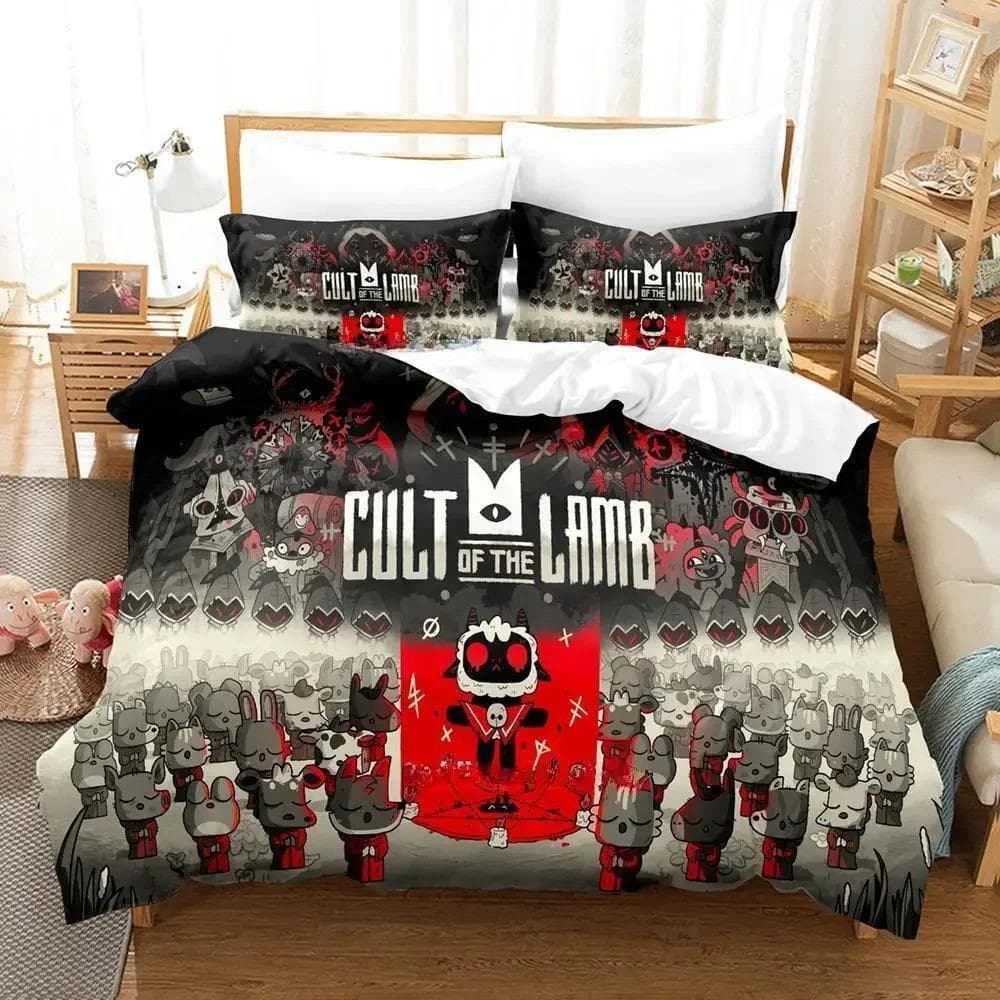 Cult Of The Lamb Bedding Set Single Twin Full Queen King Size Bed Adult Kid Bedroom Duvetcover 3D Print Anime Bed Sheet US Full 200x230cm