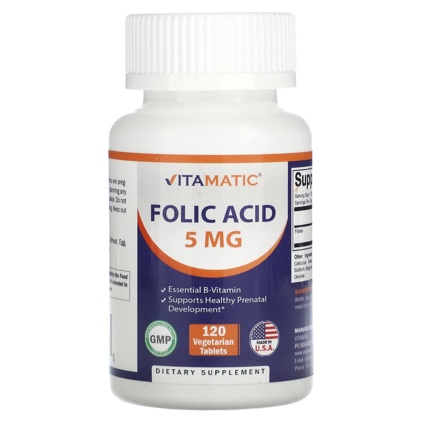 Vitamatic, Folic Acid, 5 mg, 120 Veggie Tablets
