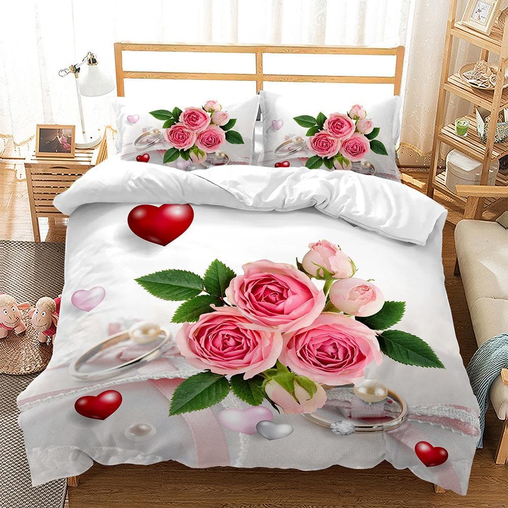 Love Heart Duvet Cover Set Marry Me Romantic Theme Polyester Comforter Cover With Pillowcase Queen Full Valentine's Day Present EU single(135x200cm)
