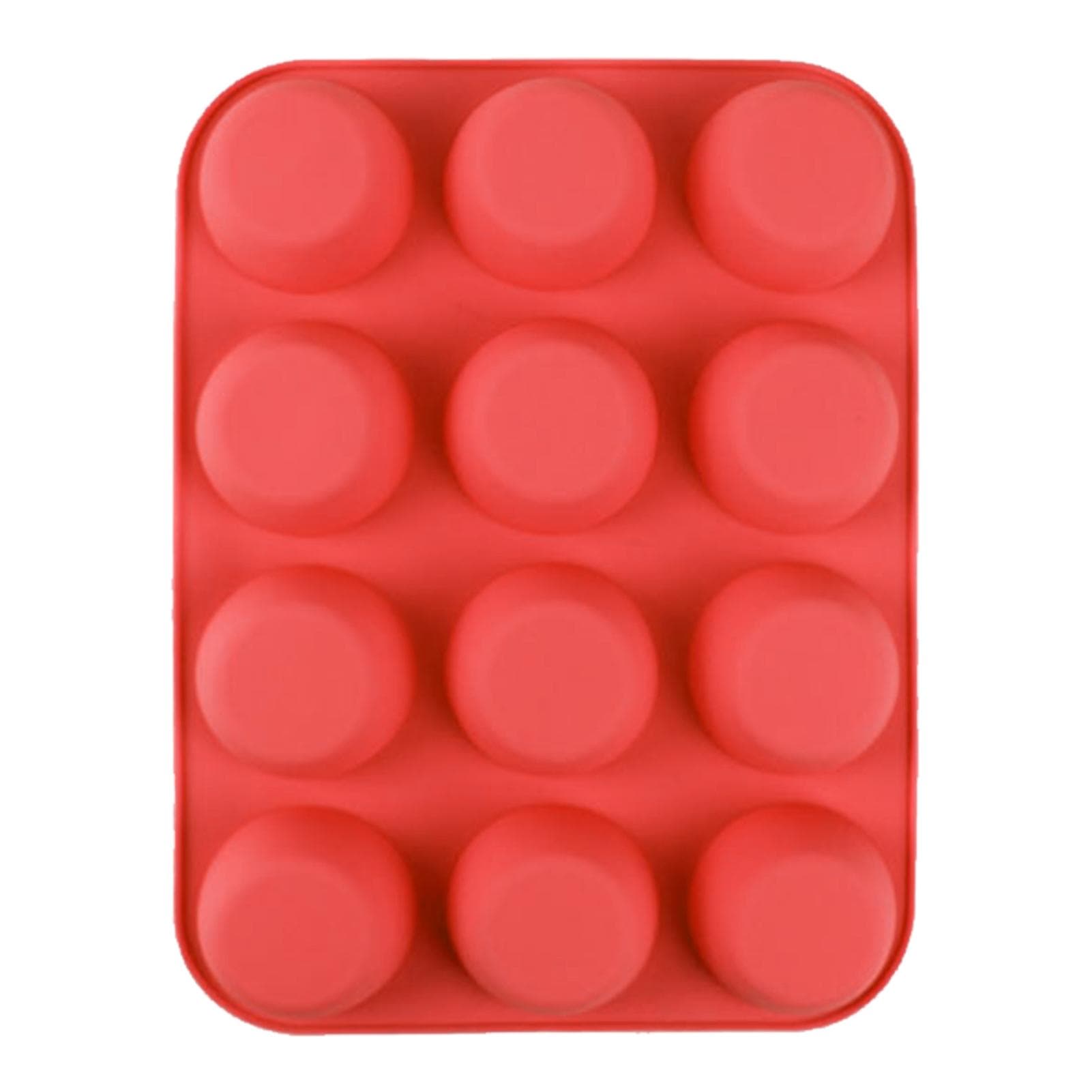 12 Cupcake Pan Soft Silicone Round Shape Easy Release Muffin Pan for Cupcake Muffin Gelatin Soap red