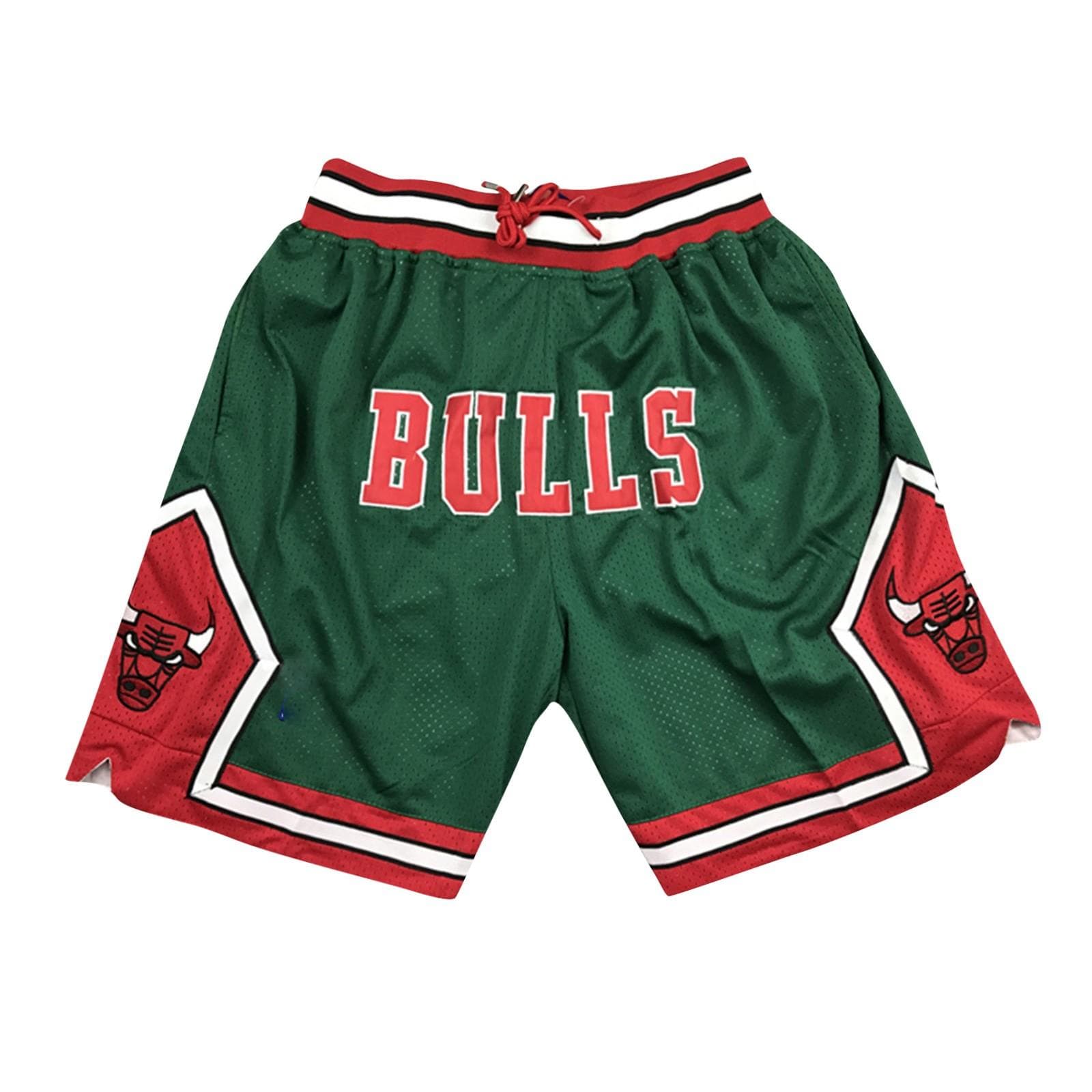Bulls Retro Embroidered Drawstring Cropped Basketball Shorts Training Shorts L green