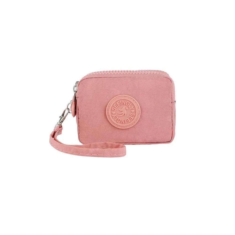 Mini Nylon Coin Purse Key Bag Women Wallets Zipper Waterproof Portable Three Layer Storage Bag Female Girl Handbag Coin pink