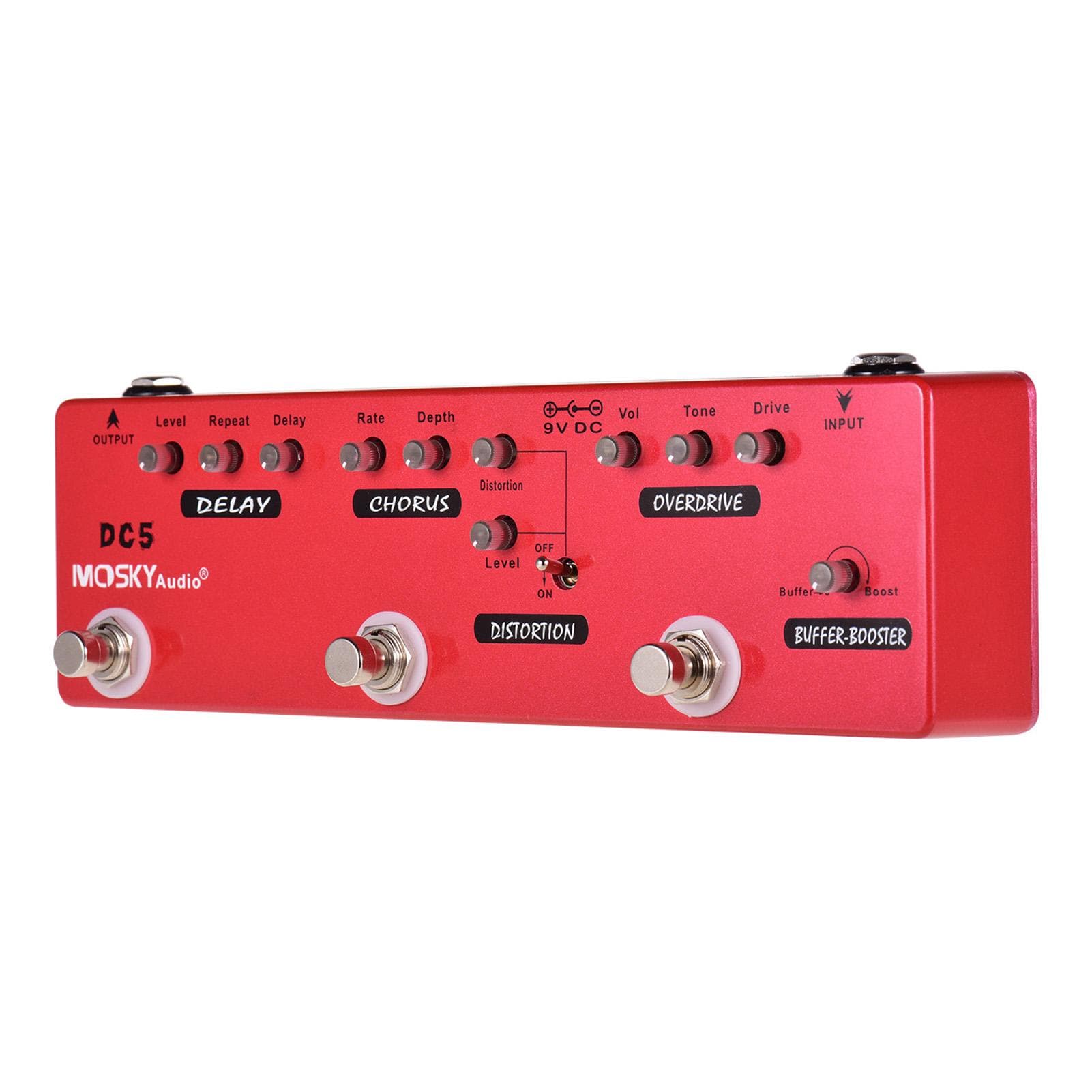 MOSKYAudio DC5 6-in-1 Guitar Multi-Effects Pedal Delay + Chorus + Distortion + Overdrive + Booster red