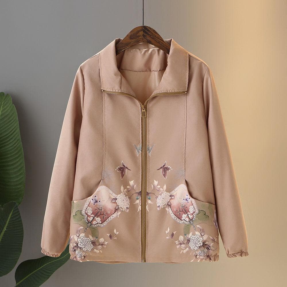 Spring Clothing, Middle-aged and Elderly Jackets, Windbreakers, Women's Spring and Autumn Jackets, Tops 3XL