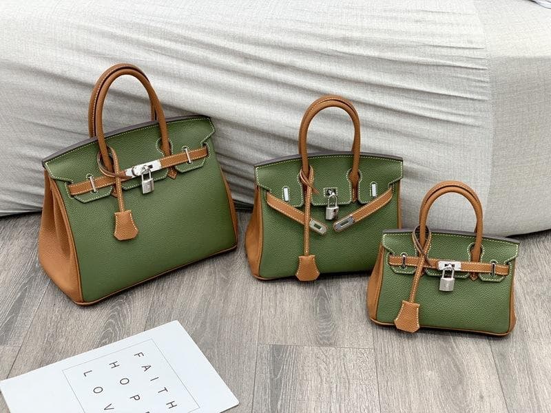New Gold Buckle Silver Buckle Layer Cowhide Togo Platinum Bag Genuine Leather Women's Bag Hand-held Bag 25x13x19cm army green