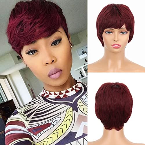 MISS WIG Short Red Pixie Wigs for Women Synthetic Red Pixie Cut Wig Daily Fashion Synthetic Wavy red Pixie Cut Wigs