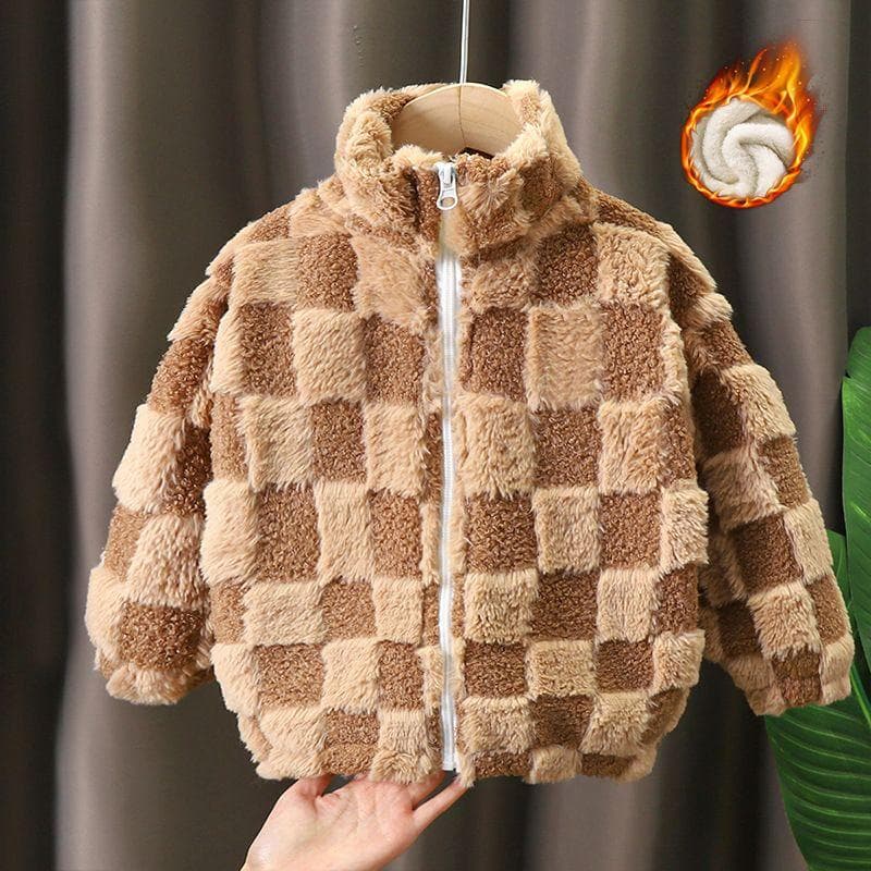 Double Sided Fleece Jacket for Boys Winter with Thick Fleece Top Stand Up Collar for Warmth and Outerwear 160