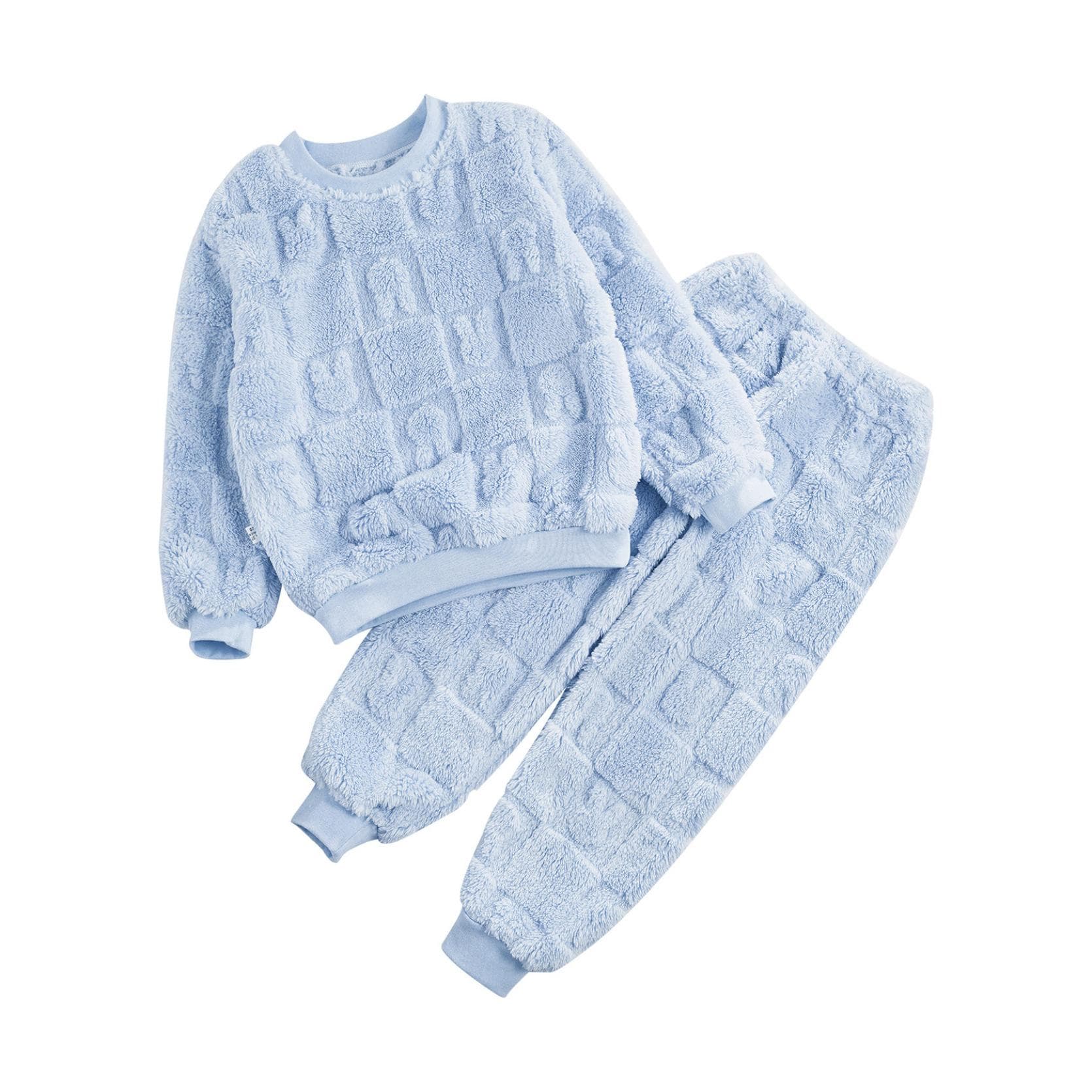 Children's Girls Boys Pyjamas Soft Loungewear Sleepwear Winter Warm Long Sleeve Tops with Pants Leisure Suit 7-8 Years blue