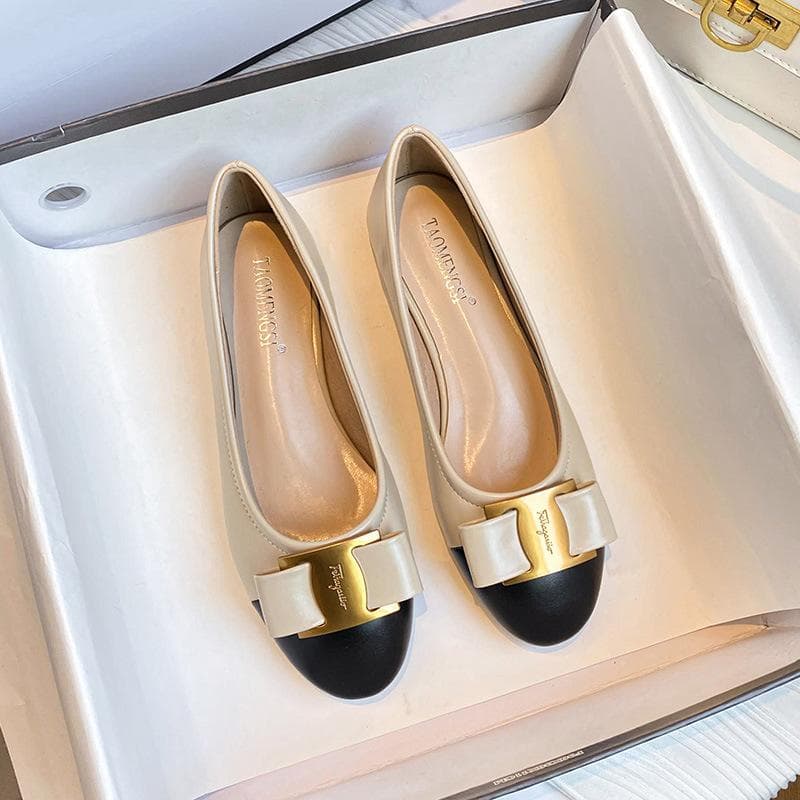 Temperament Color-blocking Bow Shallow Mouth Thick Heel Shoes Women's New Casual Shoes 40