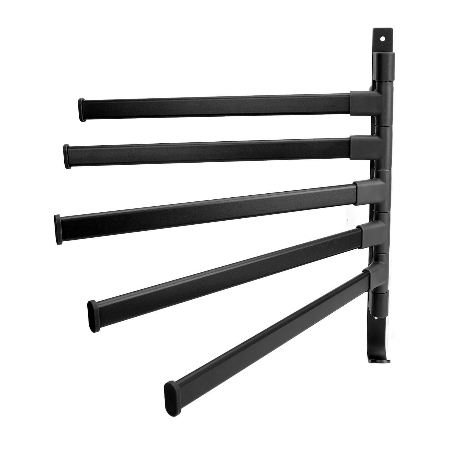 Swivel Towel Rack 5 Arm Swivel Towel Bar Wall Mounted Punch Free Bathroom Dual Use Storage Rack black
