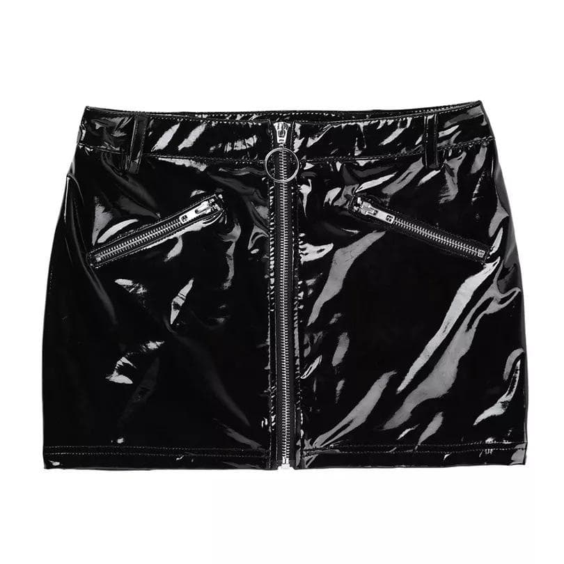 Sexy Women Pencil Mini Skirts Black Faux Leather PVC Zipper Skirt Lingerie Erotic Slim Party Clubwear Babydoll M black