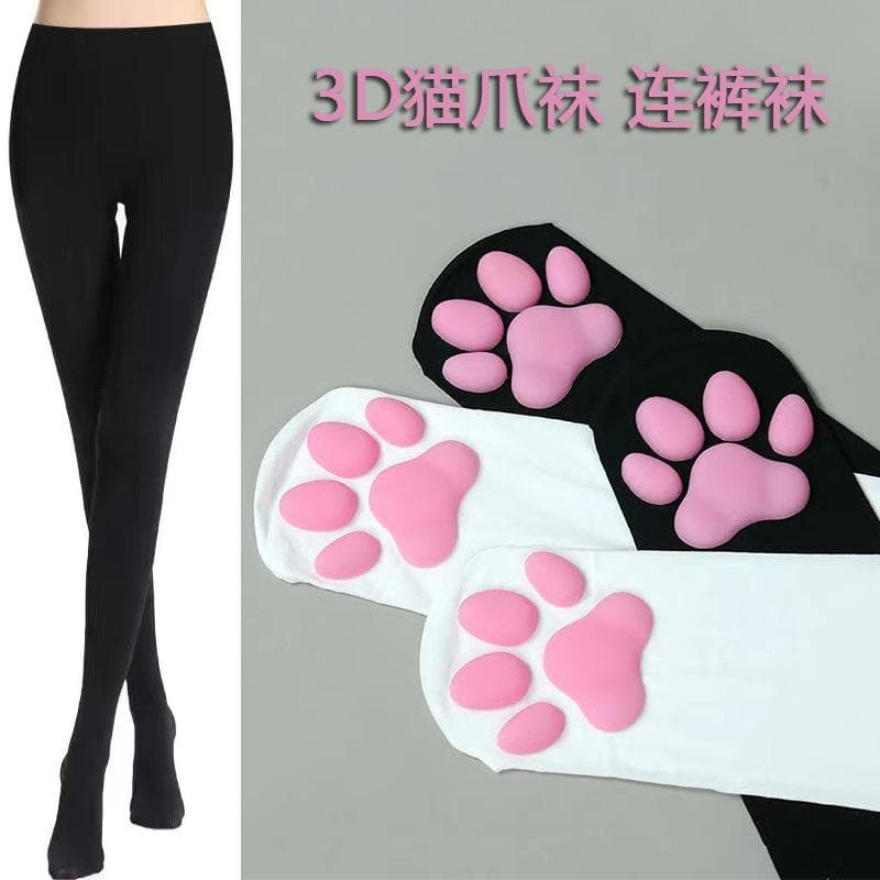 3D cat claw socks over the knee socks cute loli Lolita two-dimensional cos pantyhose silicone pad black