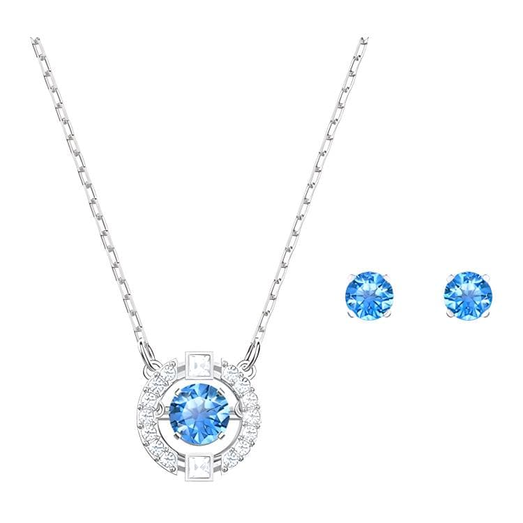 Swarovski Una Round Earring Necklace Set Women Jewelry Blue Plated-White 5480485 Box (Random Color)