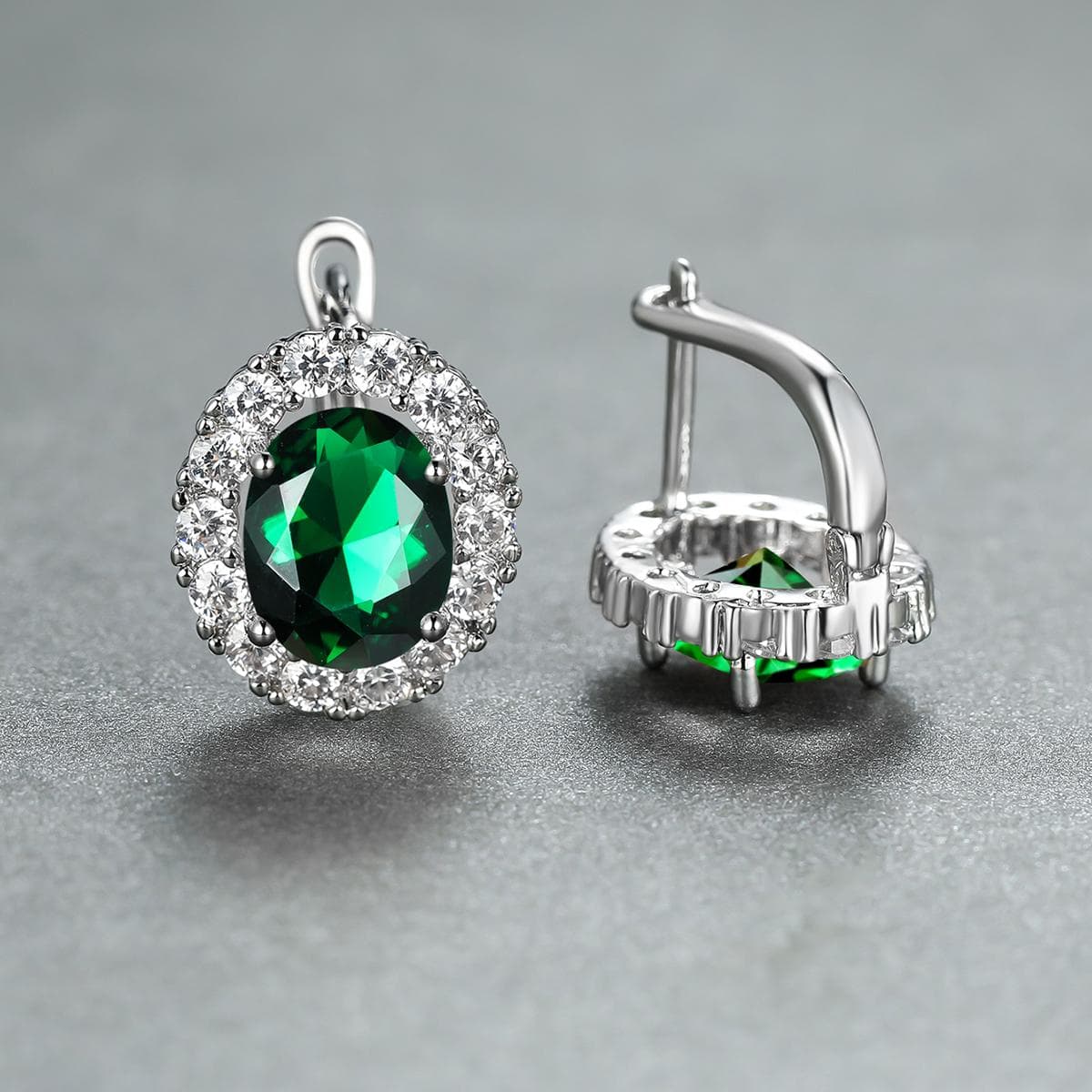 Luxury Purple Stone Gold Color Love Drop Earrings Bride Band Engagement Ear Clip Jewelry green/silver