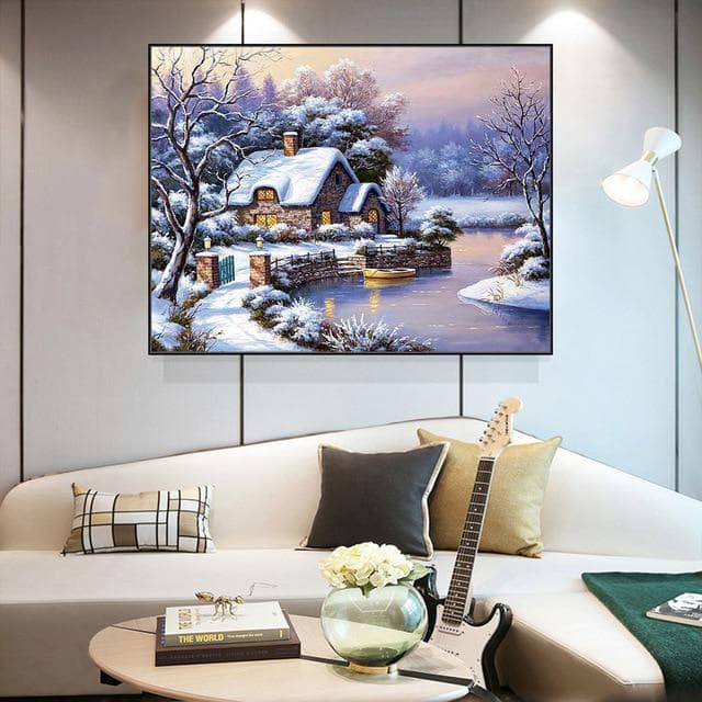 Cross Stitch Embroidery Kits Season River House Cotton Thread Painting DIY Needlework 30X40