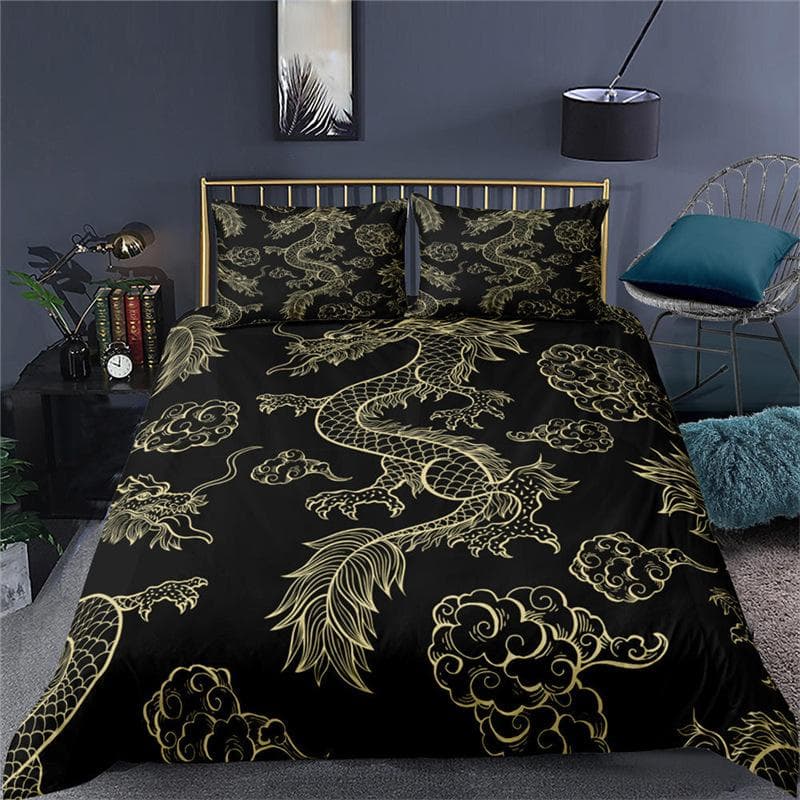 3D Dragon Themed Household Bedding Set Chinoiserie Style Quilt Cover Pillowcase 2/3 Pieces AU180 * 210 Full Size Decorative Quilt Cover Baby 100x135cm