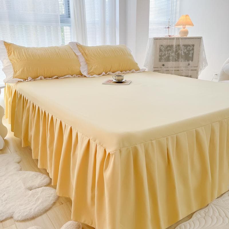 1pc Solid Color Bed Skirt wtih Lace All Around All-seasons Bed Cover with Ruffles Queen/King roupa de cama(Without Pillowcase) 150x200x45cm 1pc