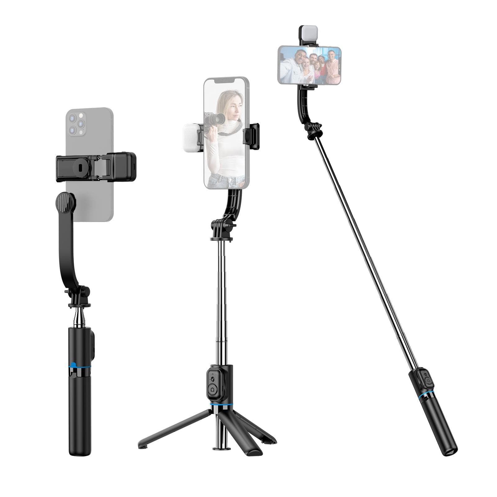 107cm/42in Multi-function Selfie Stick Desktop Tripod 7 Sections 360 degrees Rotatable with Removable Phone black