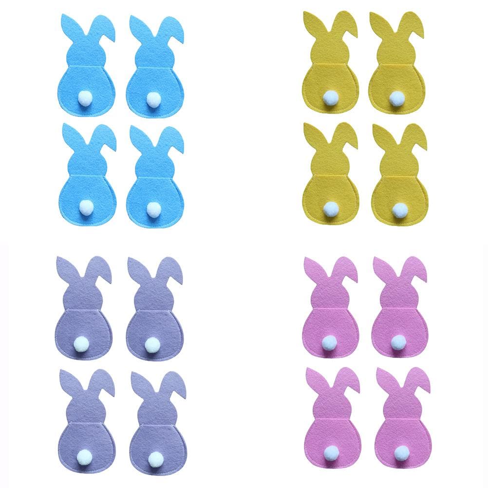16Pcs Easter Bunny Cutlery Bags Rabbit Flatware Holder Tableware Utensil Storage Bags for Home