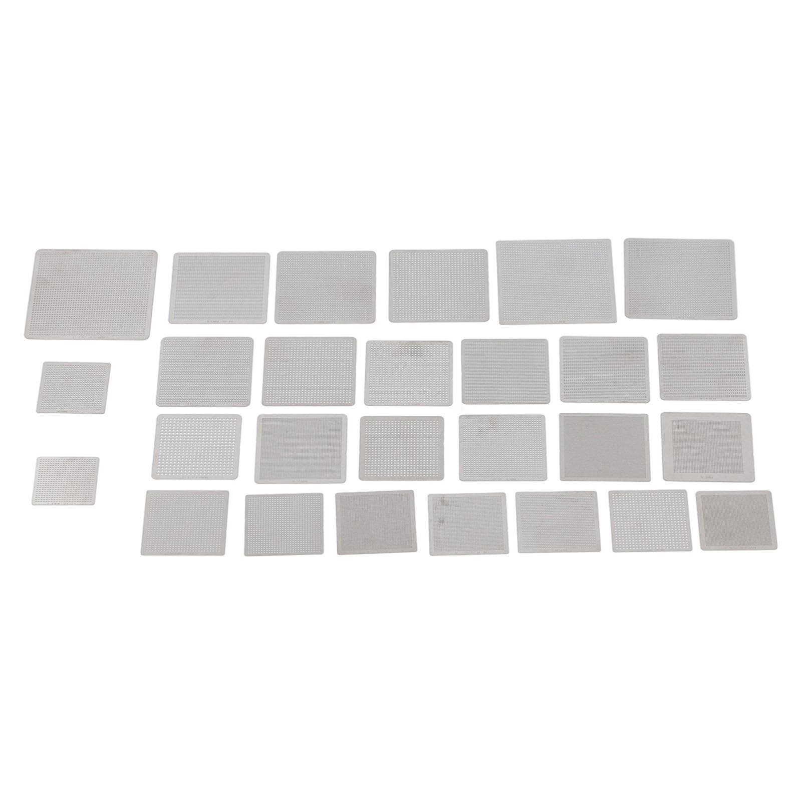 27PCS BGA Reballing Stencils 304 Stainless Steel Reballing Rework Template Mesh for Laptop Welding