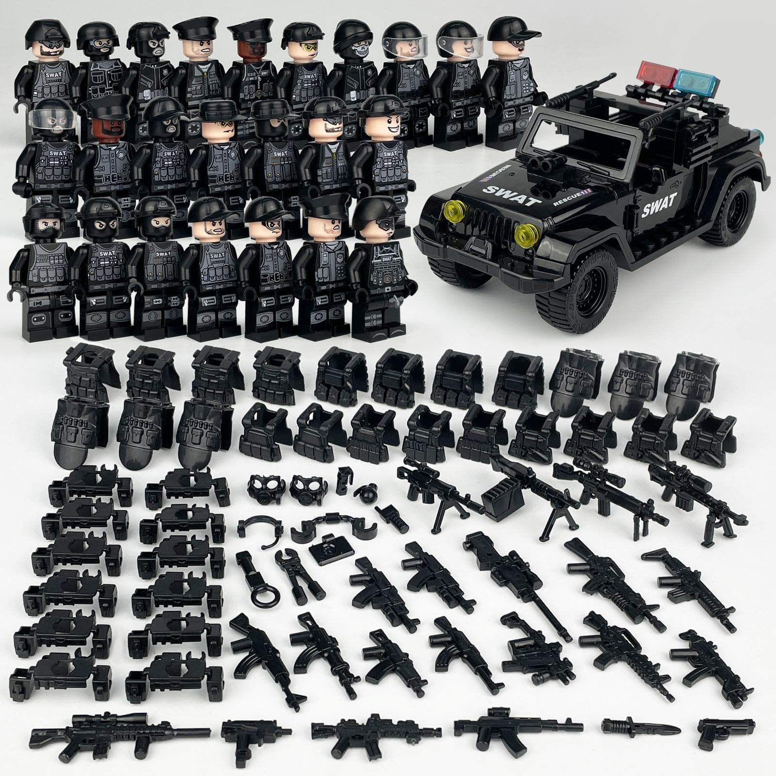 Black SWAT Truck Set Children's Building Blocks