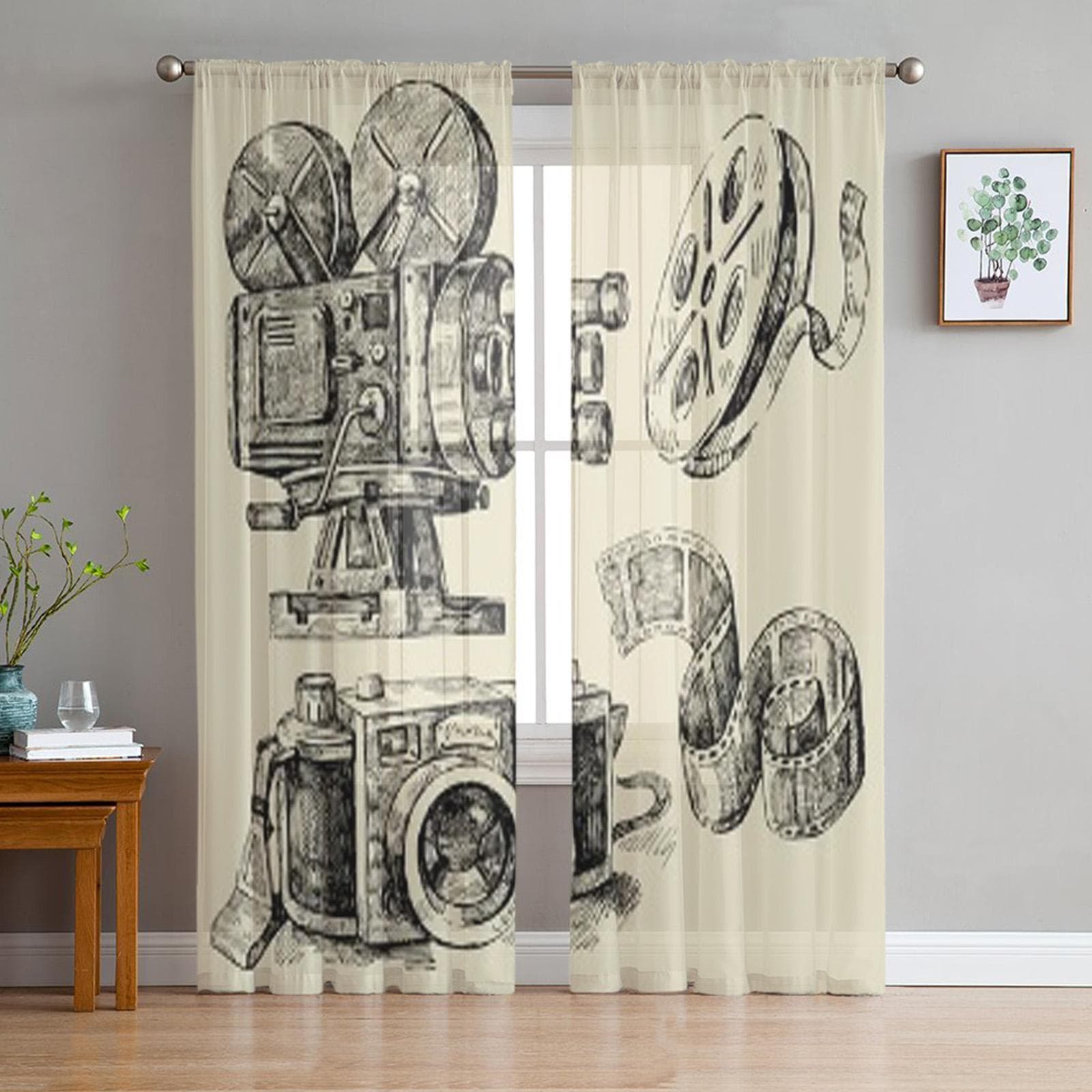 Cameras Hand Drawn Tulle Sheer Curtains for Living Room Decoration Curtain for the Room Bedroom Kitchen Voile Organza Curtains 135W x 114H(cm)
