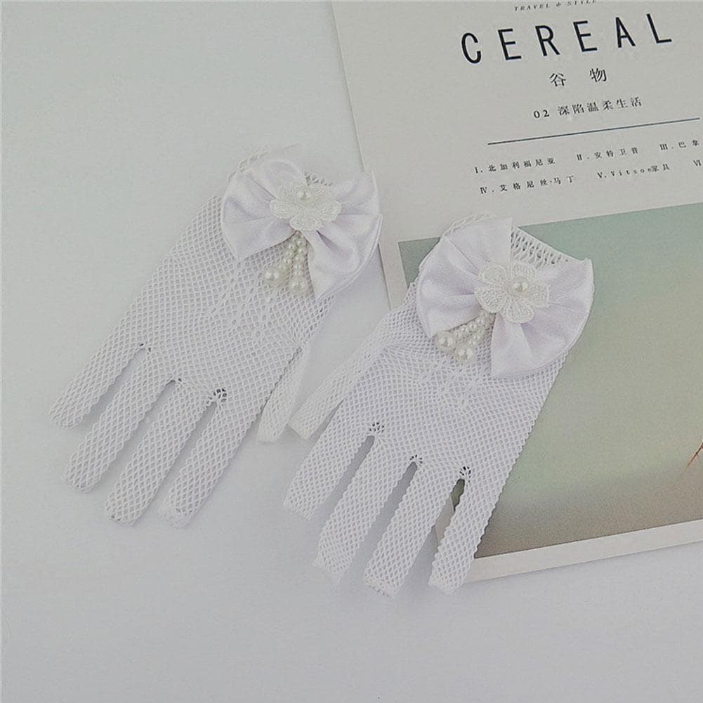 Mesh Bow Glove Dress Accessories Gloves Gloves Princess Cream Lace Fishnet Gloves Ceremony Parts white