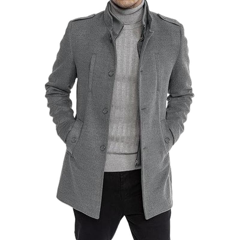 Woolen Men's Coat Nizi Mid-length Zipper Coat Large Size Fake Two-piece Cardigan L grey