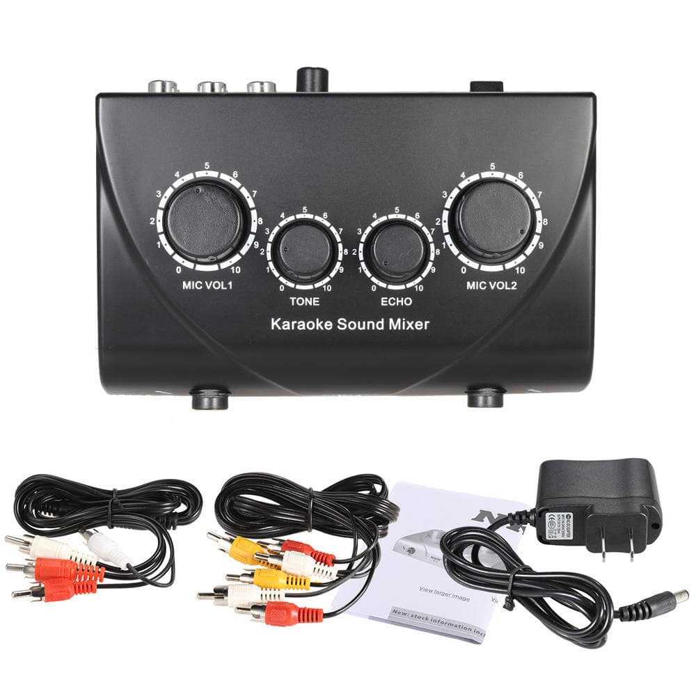 Karaoke Sound Mixer Dual Mic Inputs With Cable EU Plug black