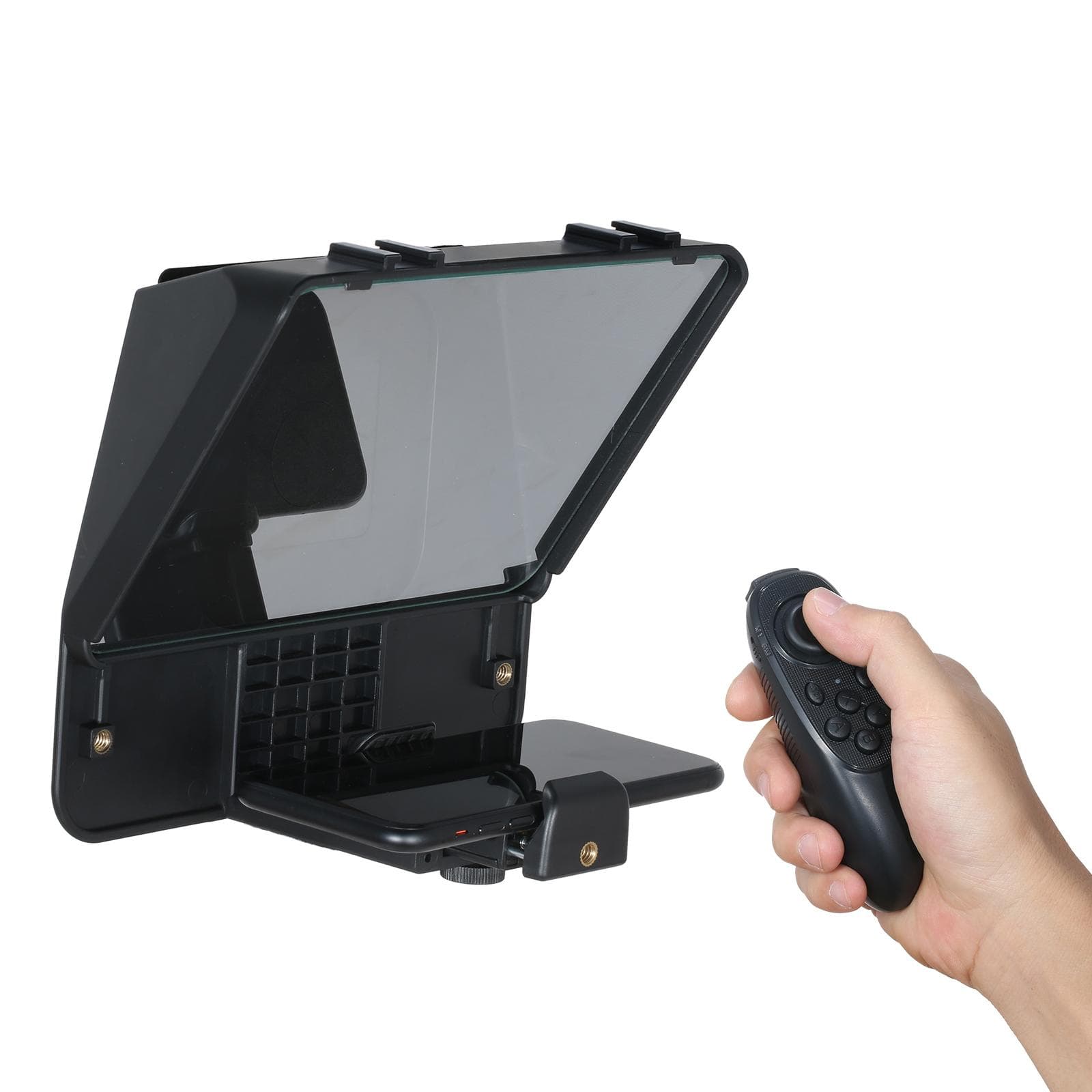 Andoer A10 Portable Smartphone DSLR Camera Teleprompter Prompter with Phone Holder Remote Control black