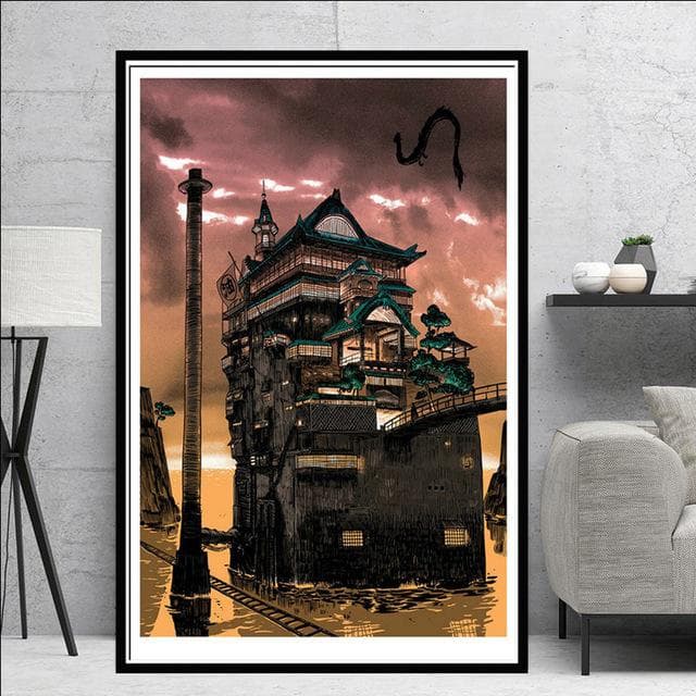 Spirited Away Movie Hayao Miyazaki Japan Anime Canvas Painting Poster Print Wall Art Pictures for Living Room Wall Decor Cuadros 60x90cm No Frame