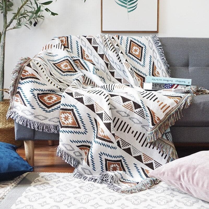 Double Side Bohemian Plaid Blanket for Sofa Bed Decorative Blanket Picnic Blanket Boho Sofa Cover Throw Blanket with Tassel 90x90cm